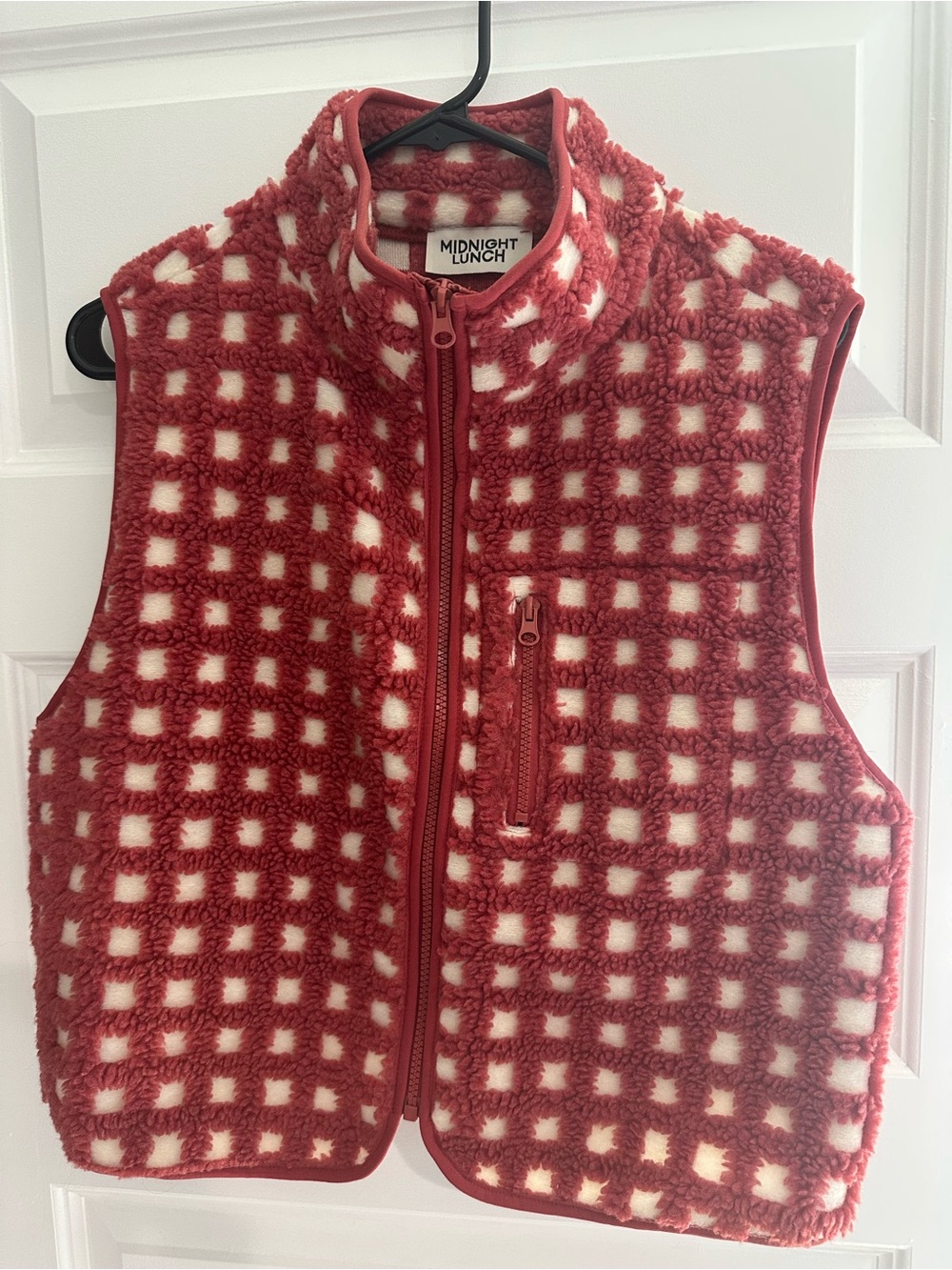 Midnight Lunch Viral Red Gingham Sherpa Vest